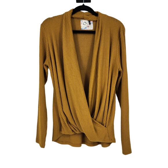 Anthropologie Akemi + Kim Woodruff Waffle Wrap Front Top Yellow Shirt Size Large - Picture 1 of 4